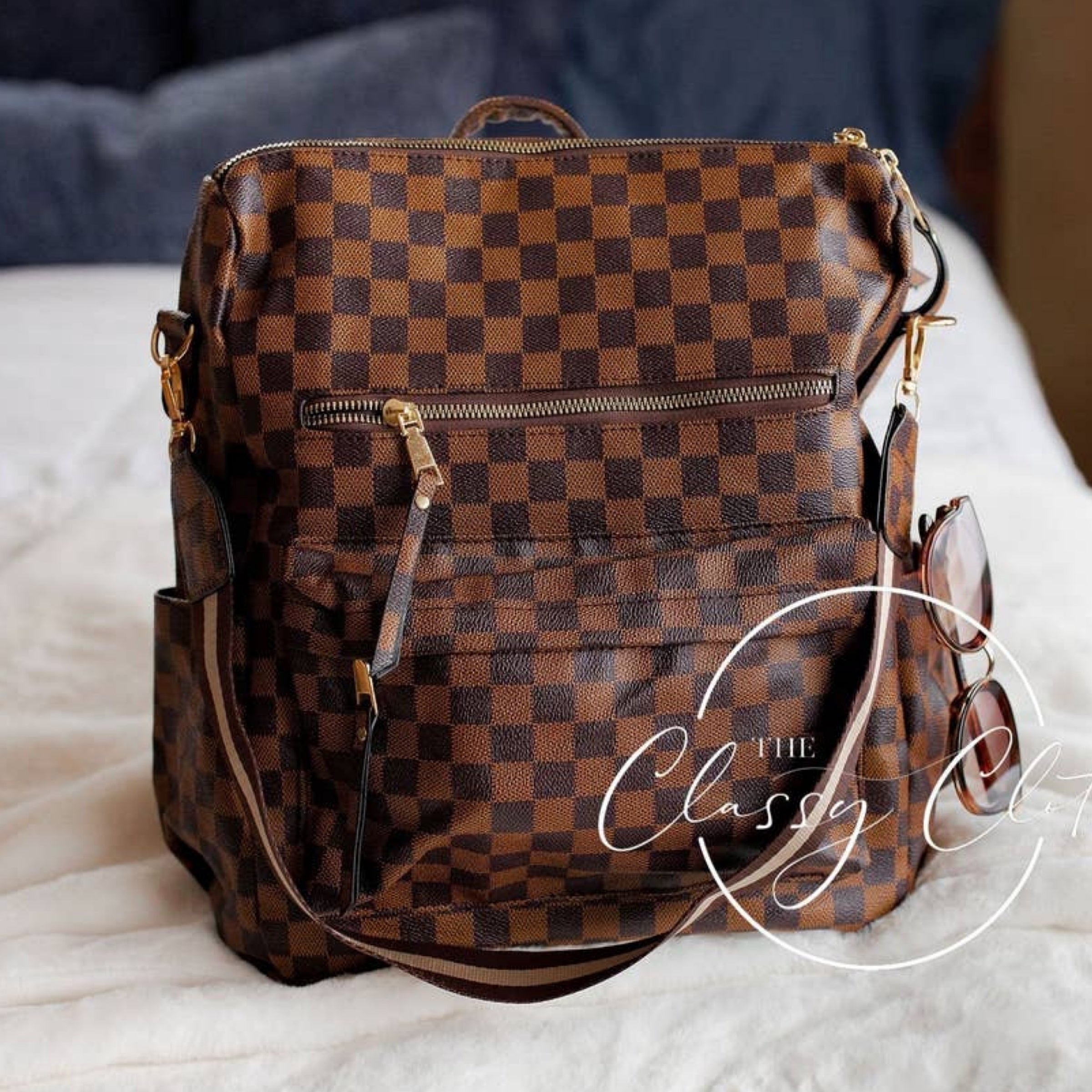 louis vuitton brown checkered backpack